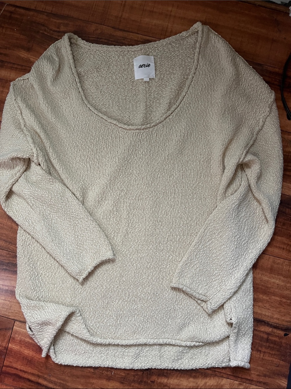 aerie Cream Scoop Neck Lightweight Knit Sweater